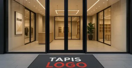 Tapis avec logo devant un magasin