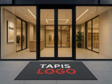 Tapis avec logo devant un magasin
