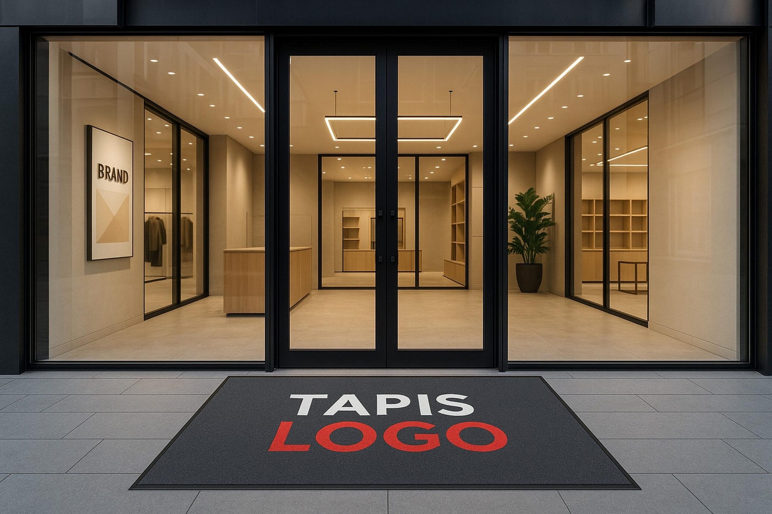 Tapis avec logo devant un magasin